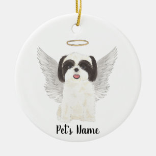 Black & White Shih Tzu Sympathy Memorial Ceramic Tree Decoration