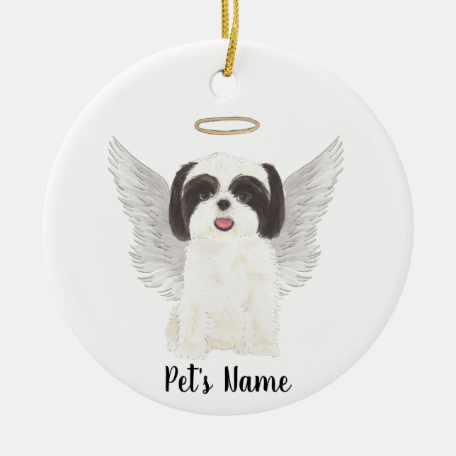 Black & White Shih Tzu Sympathy Memorial Ceramic Tree Decoration (Front)