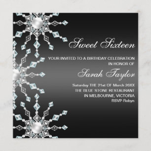 Black & White Shimmer Snowflake Birthday Invite