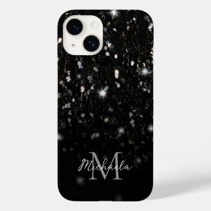 Black white shiny glitter sparkles ombre Monogram Case-Mate iPhone 14 Case