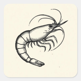 Black & White Shrimp Flash Tattoo Traditional Art Square Sticker