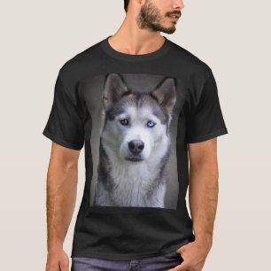 Black white Siberian Husky dog face T-Shirt