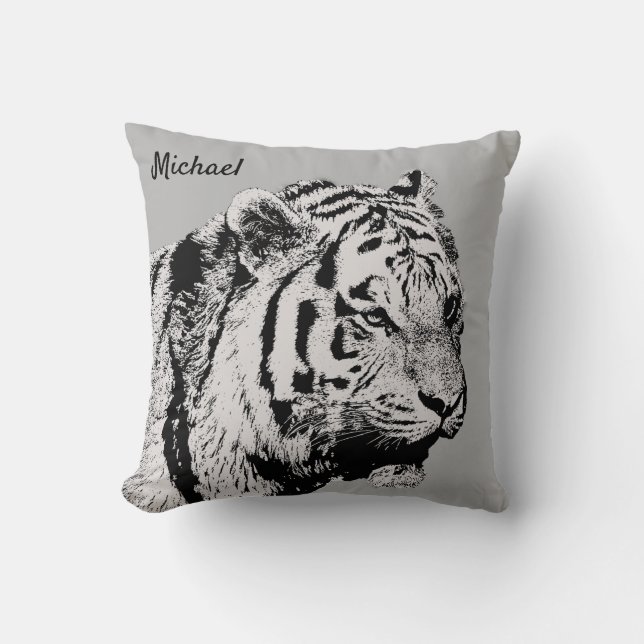 Black & white Siberian Tiger animal personalised Cushion (Front)