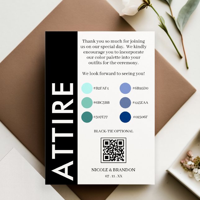 Black & White Side Stripe QR Code Wedding Attire Enclosure Card (Black & White Side Stripe QR Code Wedding Attire Enclosure Card)