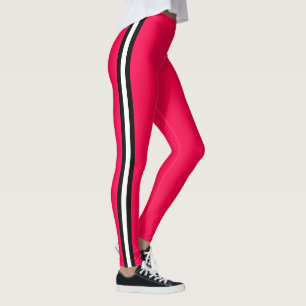 Black White Side Stripe Red Leggings Choose Colour