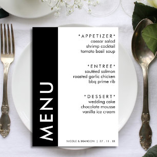 Black & White Side Stripe Wedding Reception Menu