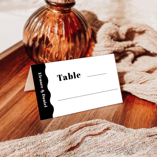 Black & White Side Wave Photo Wedding Table Number Place Card (Creator Uploaded)