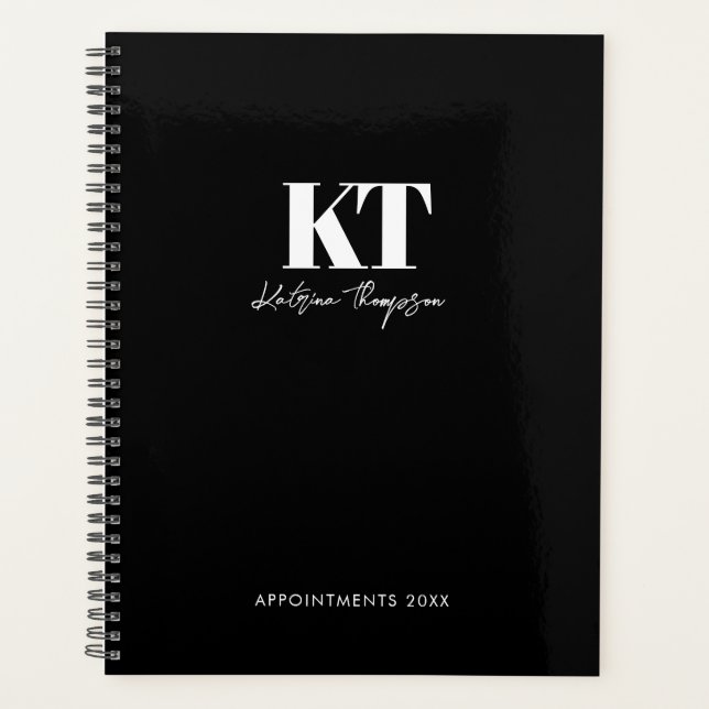 Black White Signature Script Monogram Minimalist  Planner (Front)