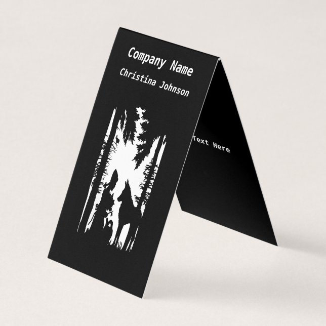 Black White Silhouette Riding Hood Trees Wolf Business Card (Front)