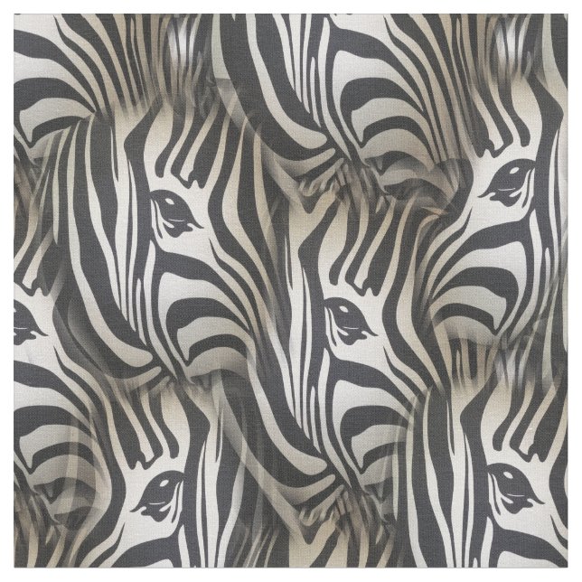 Black - White Silhouette Zebra repeat  Fabric (Close Up)