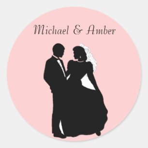 Black & White Silhoutte Wedding Couple Stickers