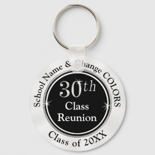 Black, White, Silver 30 Year Class Reunion Ideas Key Ring