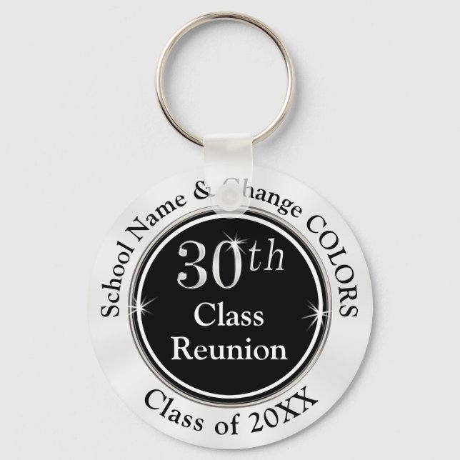 Black, White, Silver 30 Year Class Reunion Ideas Key Ring (Front)