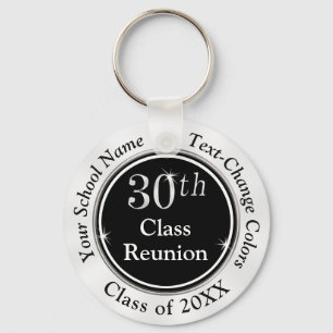 Black, White, Silver 30 Year Class Reunion Ideas Key Ring