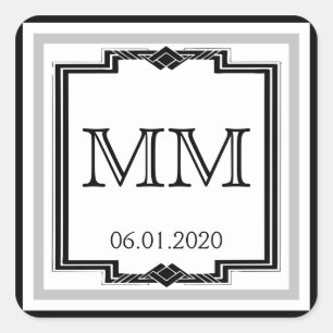 Black White Silver Art Deco Frame Monogram Sticker
