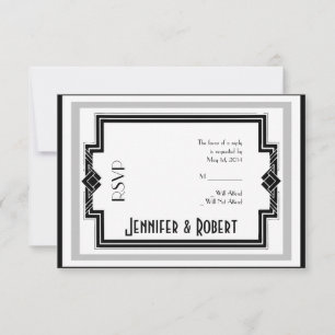 Black White Silver Art Deco Frame Response Card