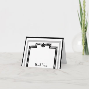 Black White Silver Art Deco Frame Thank You Card