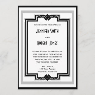 Black White Silver Art Deco Frame Wedding Invitation