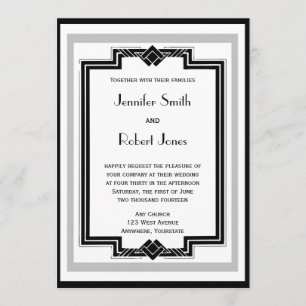 Black White Silver Art Deco Frame Wedding Invitation