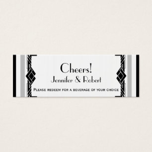 Black White Silver Art Deco Wedding Drink Tickets
