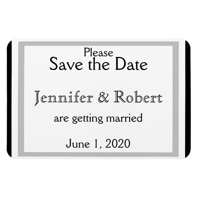 Black White Silver Art Deco Wedding Save the Date Magnet (Horizontal)