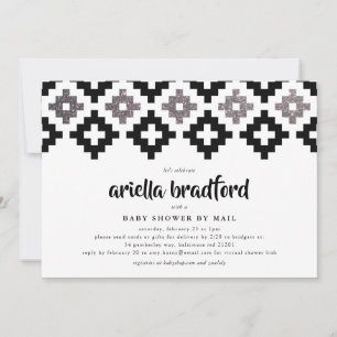 Black White Silver Boho Aztec Baby Shower Invitation