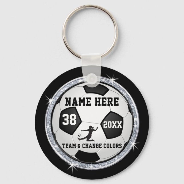 Black, White, Silver Cheap Soccer Giveaways Key Ring (Front)