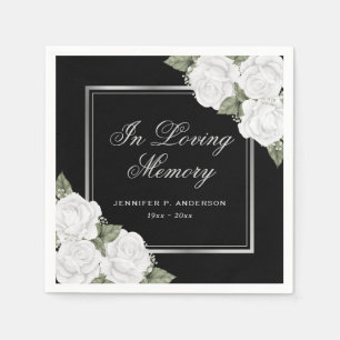 Black White Silver Floral Memorial Funeral Napkin