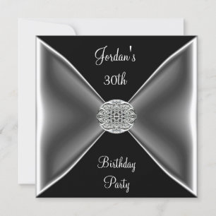 Black & White Silver Jewel  30th Birthday Party Invitation