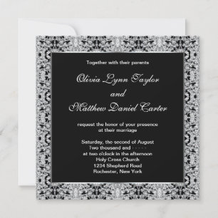 Black White Silver Lace Wedding Invitation
