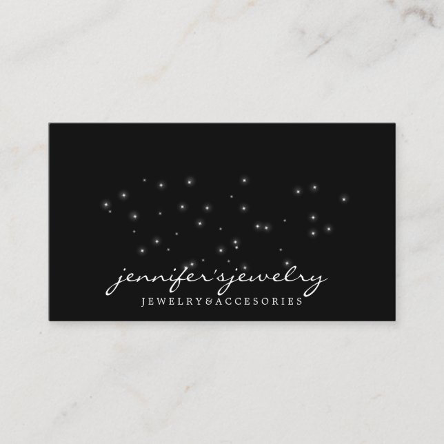 Black White Silver Lights Stars Business Card (Front)