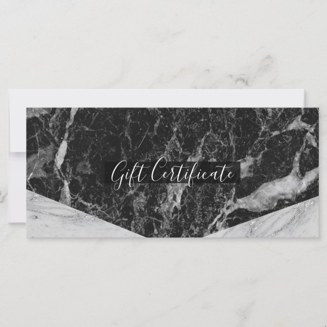 Black White & Silver Marble Glam Gift Certificate (Front)