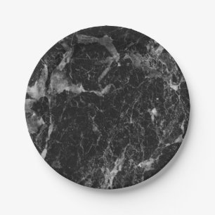 Black White & Silver Marble Modern Glam Paper Plate