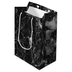 Black White & Silver Marble Modern Glam Party Medium Gift Bag