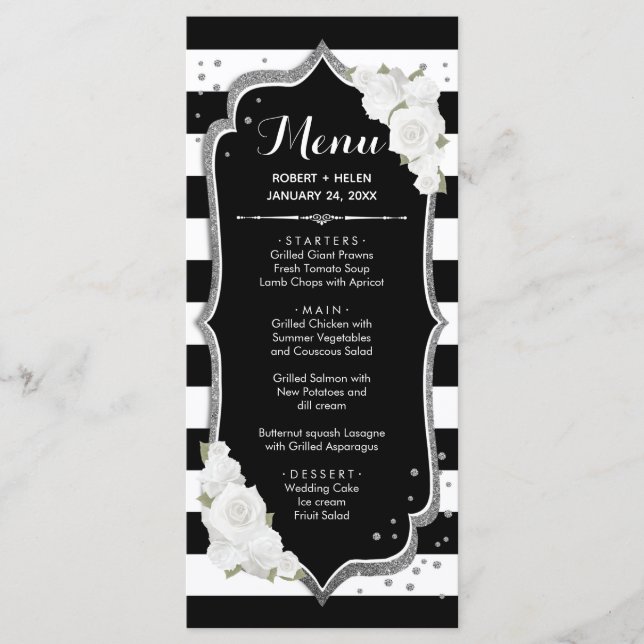 Black White Silver Menu Card (Front)