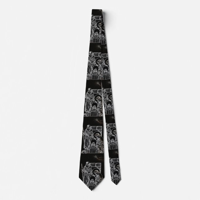 black white silver nativity tie (Front)