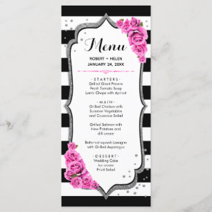 Black White Silver Pink Menu Card