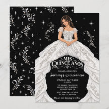 Black White Silver Princess Quinceañera