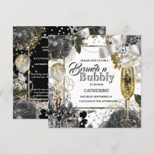 Black white silver rose shabby chic bubbly glitter invitation