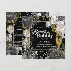 Black white silver rose shabby chic glitter bow invitation