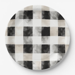 Black White Silver Rustic Christmas Paper Plate