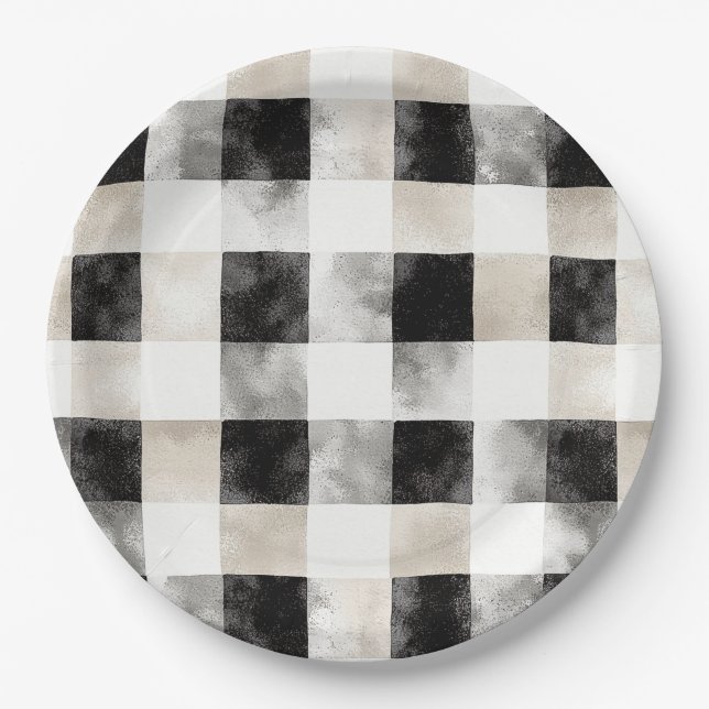 Black White Silver Rustic Christmas Paper Plate (Front)