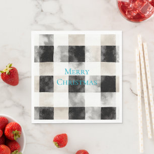 Black White Silver Rustic Stripes Christmas Napkin