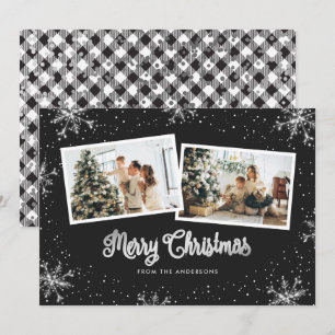 Black White Silver Snowflake Photo Christmas Card