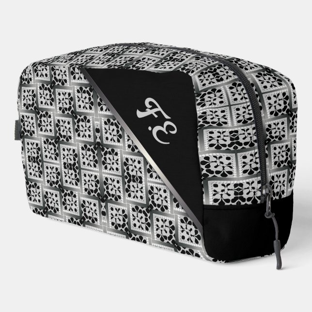 Black White + Silver square Pattern Monogram Bags (Right Corner)