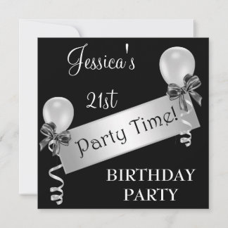 Black & White Silver Streamers Bows & Balloons Invitation