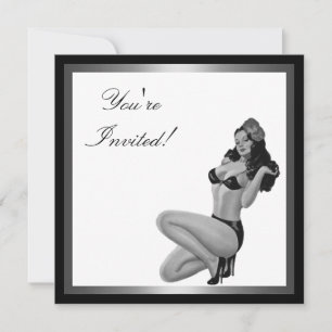 Black & White Silver Style Pin-Up Girl 20 Invitation