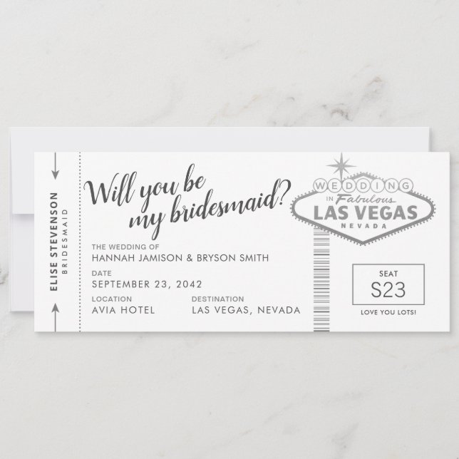 Black White Silver Vegas Bridesmaid Proposal Card (Front)