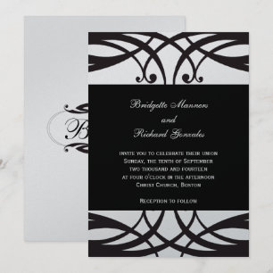 Black White Silver Wedding Invitations Art Deco