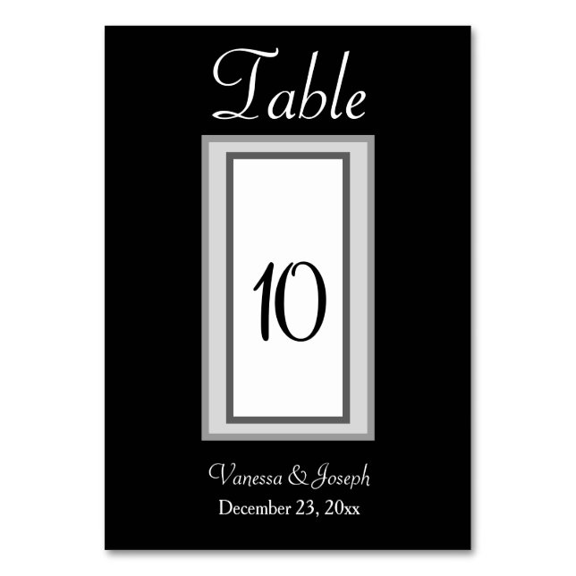 Black White Silver Wedding Table No. Cards (Back)